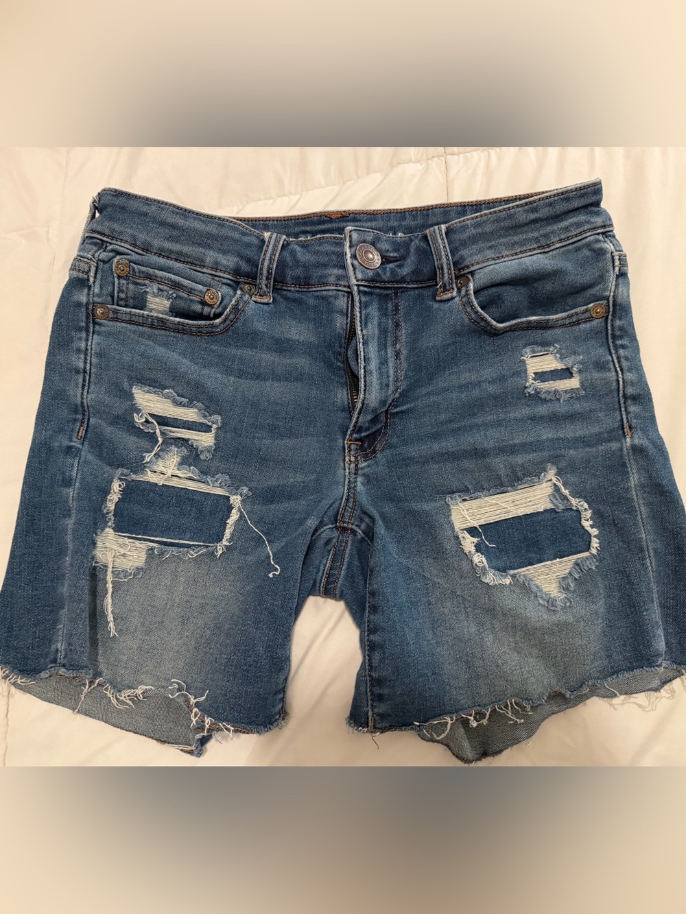 American Eagle Outfitters Distressed Blue Denim Jean Shorts-Very Stretchy